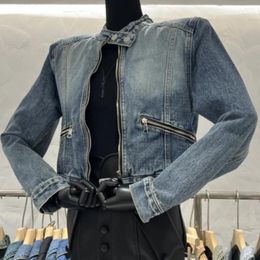 Women's Jackets Stand Neck Zippered Denim Jacket For Women Short Top Blazer