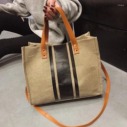 Bag Women's Portable Briefcase Professional Business Commute Striped Minimalist Square Canvas Big Clutch Bags For Women Shoulder