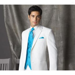 Men's Suits STEVDITG Groom Wedding Luxury 3 Piece White Jacket Pants Blue Vest Elegant Blazer Single Breasted Notched Lapel