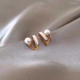 Stud Earrings Imitation Pearl White Vertical Bar Earring For Women Geometry Jewellery Accessory Wedding Christmas Gift