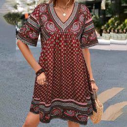 M L XL Vintage Dress for Women Clothing 2024 Summer Short Sleeved Printe Bohemian Beach Holiday Female Slim Fit Mini Skirt 240418