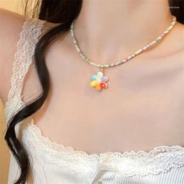 Pendant Necklaces Bohemia Korean Lover Colorful Flower Heart Choker Resin Multicolor Rice Beaded Necklace For Women Girls Gifts