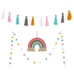 Decorative Figurines 3pcs Rainbow Ornaments Tassel Garland Boho Style Cute Ball Banner Macrame Wall Hanging Decoration For Home Party