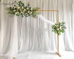 White gold square arch shelf party event wedding props arch iron stand stage backdrop frame decorative artificial flowers stand 222303180