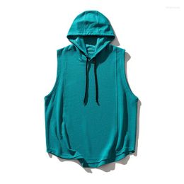 Men's Tank Tops Summer Outdoor Leisure Sports Vest Trial Youth Fashion Brand Slim Fit Kam Shoulder Hooded Top