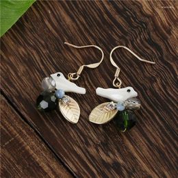 Dangle Earrings TDQUEEN For Women Shell Bird Hanging Fashion Brincos Handmade Crystal Green Bead Gold-color Earring Jewelry