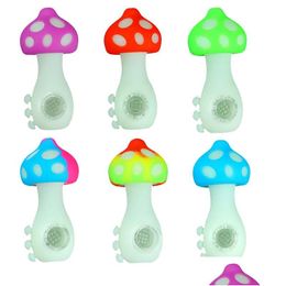 Smoking Pipes Mushroom Sile Hand 2 In 1 Nc 10Mm Tip Portable Smoke And Dab Device Cigarette Accessories Luminous Glow Dark Drop Deli Dhcbq