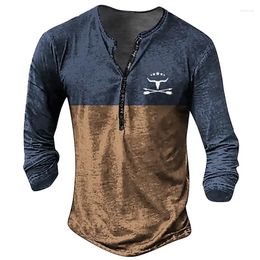 Men's T Shirts Vintage T-shirt Cotton Tee Cowboy Graphic 3D Printing Long Sleeve Tees Henley Shirt Oversized Male Clothing Tops