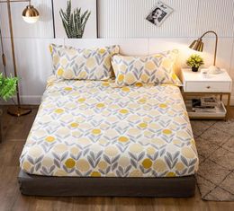 100Cotton Bed Linens QueenKing Size FItted Bed Sheet with Elastic Band Yellow Colour Cotton Mattress Protector Double Sheets 20118568386