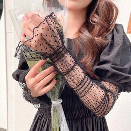 Sleevelet Arm Sleeves New Summer Sexy Lace Sunscreen for Women Black Polka Dot UV Thin Breathable Mesh Fingerless Gloves Driving Sleeve Q240430