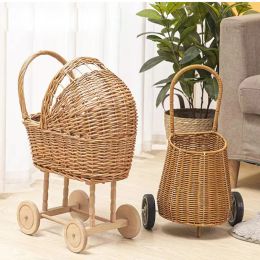 Blocks Baby Photography Props Rattan Baby Stroller Retro Toy Photo Studio Bebe Doll Carriage Kid Room Decor Baby Doll Cart Girl Toys