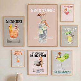 erages Cocktail and Cowboy Girl Poster Whiskey Gin and Nourishing Mojito Canvas Painting Wall Art Picture Home Bar Decoration Gift J240505