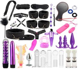 Sex Products Erotic Toys for Adults BDSM Sex Bondage Set Handcuffs Dildo Vibrator Anal Plug Whip Sex Toys For Couples Y2103304174795