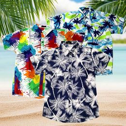 Men's Casual Shirts Summer Printed Shirt Turtle Neck Polyester Beach Short Sleeve Hawaiian Ultrathin Loose Polo Daily Top