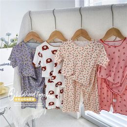 Clothing Sets Girls Loungewear Baby Girl Ice Silk Floral Top Summer Children's Short-sleeved Cropped Pants Pajamas 2-piece Clothes