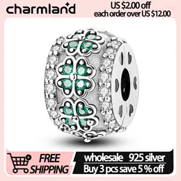 Loose Gemstones 925 Sterling Silver Fixing Clip Charms Fits Original Bracelet Clover Green Zircon Black Haert Pattern For Women