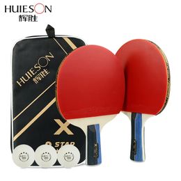 Huieson 2PcsSet Classic 5 Ply Solid Wood Table Tennis Rackets Double Face Pimplesin Rubber Bats for Teenagers 240422