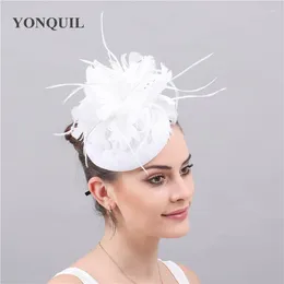 Headpieces Fashion White Fascinator Women Party Hats Bridal Feather Wedding Married Elegant Headwear Headbands Church Eace Headpiece