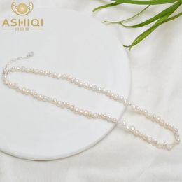 ASHIQI Natural Freshwater Pearl Choker Necklace Baroque Pearl Jewellery for Women Wedding 925 Silver Clasp Wholesale 240422