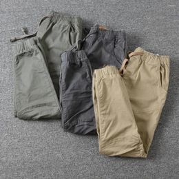 Men's Pants Men Cargo Solid Colour Drawstring Casual Vintage Cropped Trousers Streetwear Sweatpants Jogger