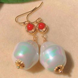 Dangle Earrings Fashion Natural White Irregular Pearl South Red Beads Gold Hoop Stud Crystal Anniversary Teens Formal Men