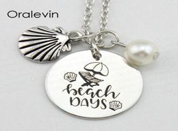BEACH DAYS Inspirational Hand Stamped Engraved Custom Pendant Necklace for Women Nice Gift Jewelry18Inch22MM10PcsLot92427328072299
