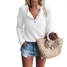 Women's T Shirts Fashion V-Neck Pullover Button Long Sleeve Solid Colour Slim Top Women Blouse 2024 Shirt For Y2k