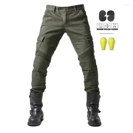 Motorcycle Apparel Four Seasons Black Green Jeans Outdoor Riding Gear Pants Warm With Protective Moto Knee Pads Removable