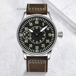 Wristwatches System Corgeut 44mm Aviator Hand Mechanical Retro Watch Men Luminous Brand Seagull St3600 Wristwatch Leather Strap Pilot Watches