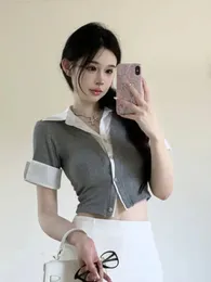 Women's Polos Polo Shirts Button Sexy T-shirts Slim Coquette Clothes Female Tee Crop Top Korean Clothing Synthetic Fashion 2024 Luxury