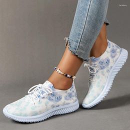 Casual Shoes For Women 2024 Spring And Autumn Vulcanize Mixed Colours Net Cloth Breathable Round Toe Lace Up