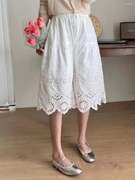 Women's Pants Mori Lace Elastic Waist Embroidery Flower Water-Soluble Casual