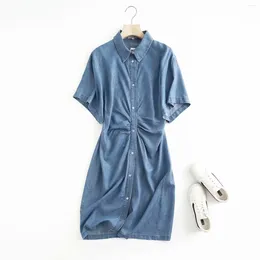 Party Dresses With Knot Women Denim Shirt Dress Turn Down Collar Short Sleeve Button Up Streetwear Casual Summer Jeans Vestidos