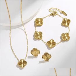 Pendant Necklaces Classic 4 Four Leaf Clover Luxury Designer Jewellery Sets Diamond Shell Fashion Women Bracelet Earrings Necklace Val Dhnzk