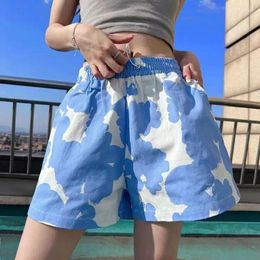 Women's Shorts Sports Summer Vigorous Thin Niche Design Printed Wide Leg Short Pants Loose Slimming Beach Casual Trousers