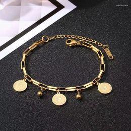 Link Bracelets Korea Fashion Letter Star Pendant Bracelet Woman Simple Vintage Stainless Steel Luxury Original Jewellery Accessories