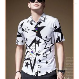 Men's Casual Shirts Summer Korean Fashion Start Printed Shirt Homme Short Sleeve Harajuku Y2K Cardigan Blouse Male Streetwear Buttons Top