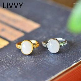 Cluster Rings LIVVY Silver Colour Vintage Design Oval Stone For Women Fashion Creative Party Jewellery Birthday Gifts