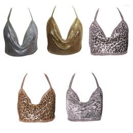 Camisoles & Tanks Women Sexy Metal Sequins Halter Chain Bras Jewellery Camis Crop Top Beach Clubwear