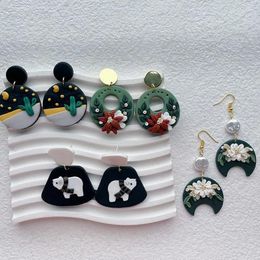 Dangle Earrings 2024 Valentine's Day Polymer Clay Handmade Flower Pendant Earring Female Fashion Moon Jewelry Accessory