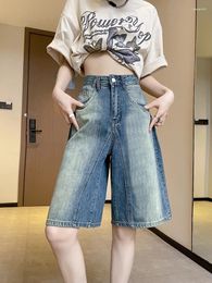 Women's Pants Fashion Y2k Retro Women Jeans Streetwear Jorts Brushed Black Wash Cropped 2024 Baggy Wide Leg Frayed Denim Short