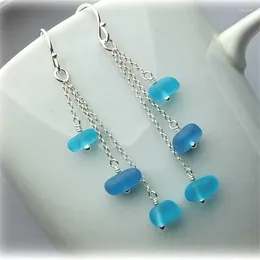 Dangle Earrings Ocean Style Green Blue Glass Tassel Simple And Elegant Beach Pearl Jewellery For Women