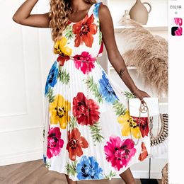 Spring/summer New Women's Dress Holiday Print Off Shoulder Large Hem Sleeveless Long Skirt