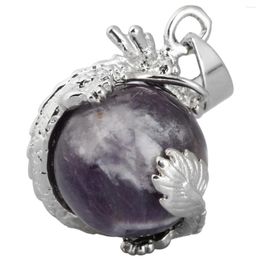Pendant Necklaces Dragon Wrapped Stones Natural Amethyst Crystal Stone Round Beads Lucky Amulet For Women Men Jewellery Making