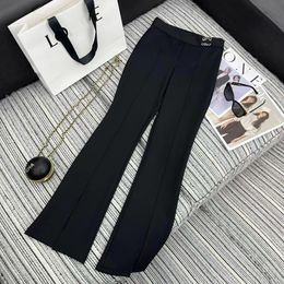 Designer pants women lowweoe new women black front slitpants high fashion letter embroidered leggings