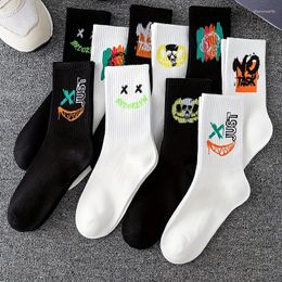 Women Socks 5/10 Pairs Men Crew Cool Cartoon Pattern Couple Funny Middle Tube Basketball Paired Halloween