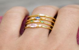 4pcsSet Fashion Women 18k Gold Plated Centre Colourful Stone Zircon Finger Rings charms Jewellery Enagement Gift US Size 5108540192