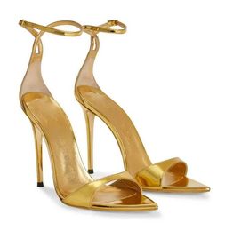 Summer Luxury Brand Intriigo Sandals Shoes Women Strap Pointed Toe Crossed Strap Stiletto Heels Gold Black Party Wedding Luxury Lady Walking EU35-43
