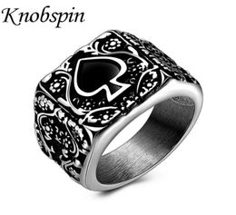 Titanium Steel Spades Men039s Rings Punk Retro Poker Rings for Men Motor Biker Jewelry US Size 913 anel masculino8378027