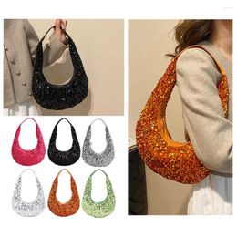 Drawstring Sparkly Sequin Bag Evening Solid Color Crescent Lightweight Zipper Closure Vintage Style Commuting For Women